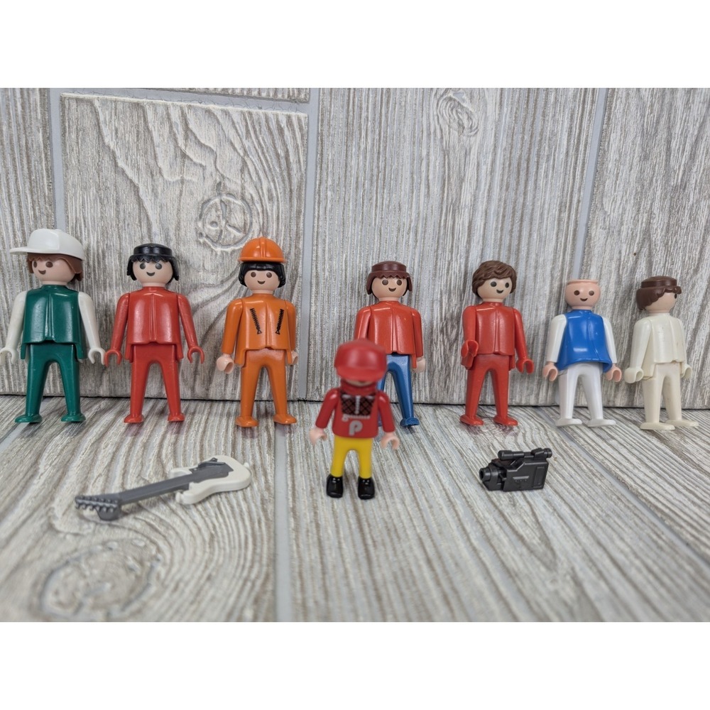 Vintage PLAYMOBIL Figures Bundle 1974 Geobra Lot Of 8 Guitar Video Camera